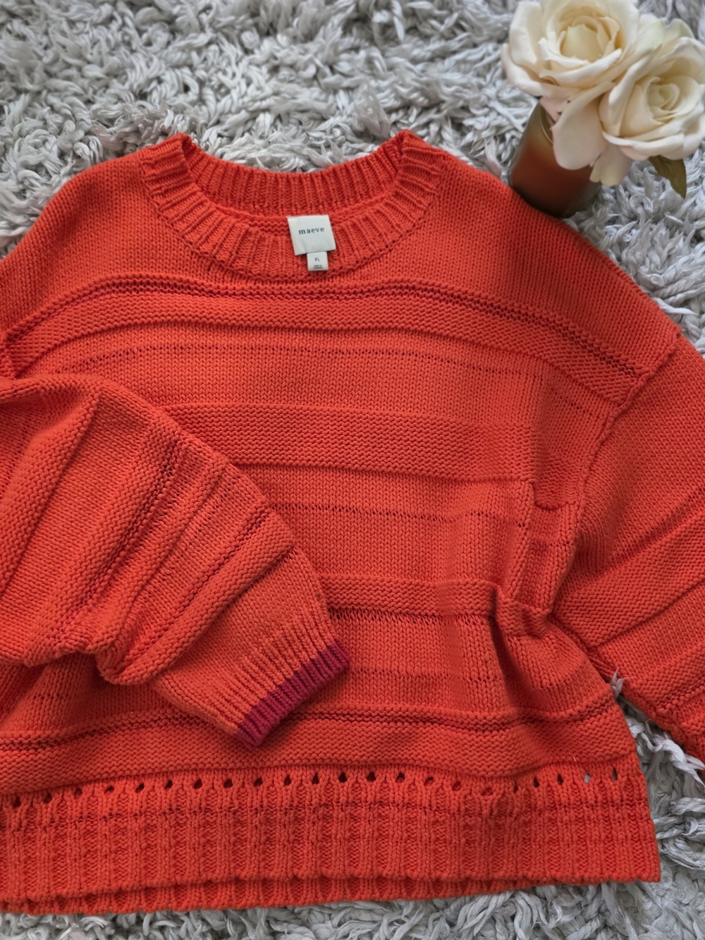 Maeve Textured-Stripe Pullover Crew-Neck Sweater Sz. XL